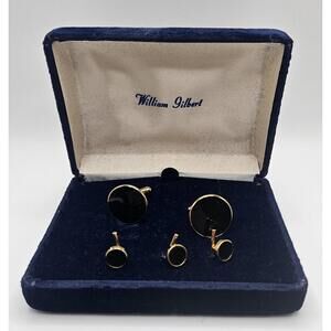 Round Gold Tone with Black Epoxy Center Cufflink and Stud Set